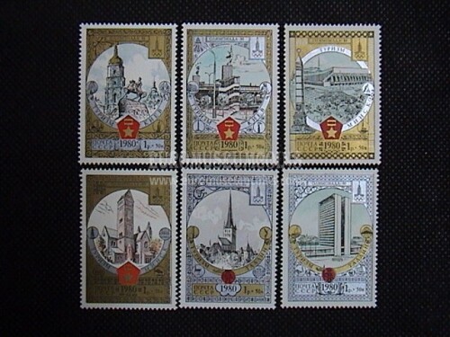 1980 U.R.S.S. 1 serie francobolli : Città Olimpiche ( 6 valori ) 8° serie