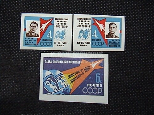 1962 U.R.S.S.francobolli Primo Volo Spaziale in coppia 3 valori non dentellati
