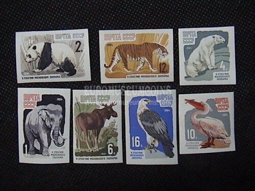 1964 U.R.S.S.francobolli Zoo di Mosca 7 valori non dentellati