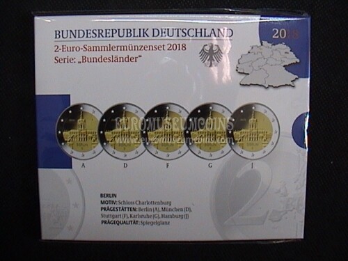 Germania 2018 Castello di Charlottenburg Berlino 5 zecche 2 Euro commemorativi proof