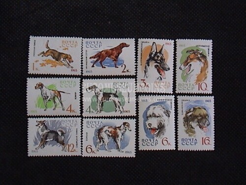 1965 U.R.S.S.francobolli Cani di razza 10 valori 