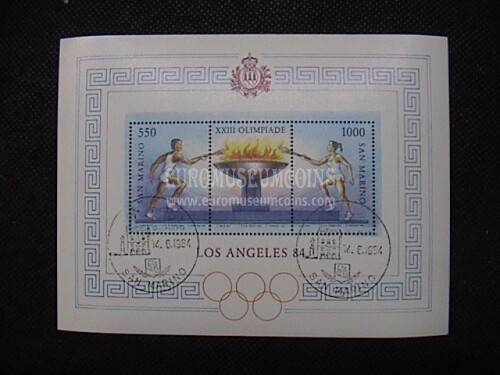 1984 foglietto BF 40 SAN MARINO Olimpiadi Los Angeles timbrato primo giorno