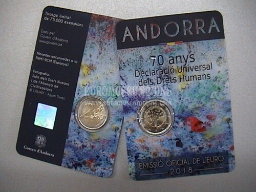 Andorra 2018 N.1 coincard 2 euro commemorativo FDC 70° Anniversario dei Diritti Umani