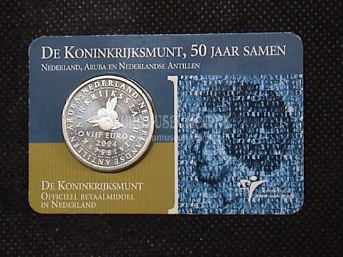 2004 Olanda 5 Euro in argento Statuto Reale in coincard