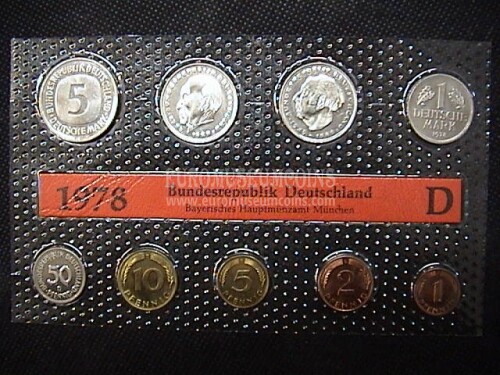 1978 Germania set ufficiale Marchi tedeschi 9 monete FDC zecca D