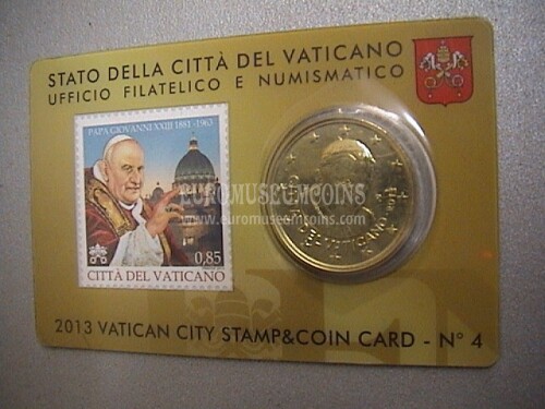 2013 Vaticano 50 cent + francobollo Giovanni XXIII coincard + stamp n° 4