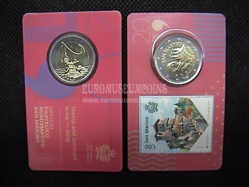 2019 San Marino coincard numero 4 con 2 euro + francobollo europa