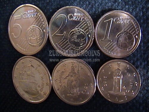 2010 tris 1 + 2 + 5 centesimi di euro San Marino