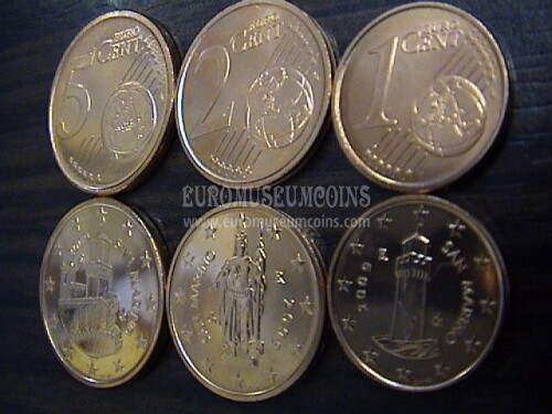 2009 tris 1 + 2 + 5 centesimi di euro San Marino