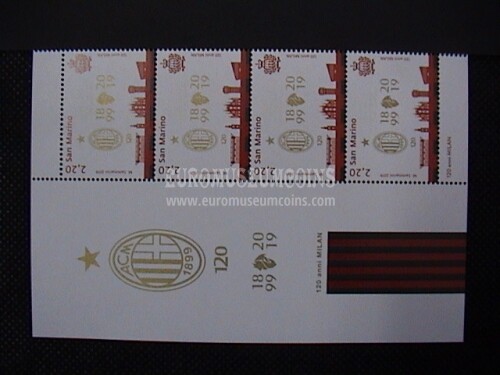2019 Milan 120 anni 4 francobolli con bandella SAN MARINO
