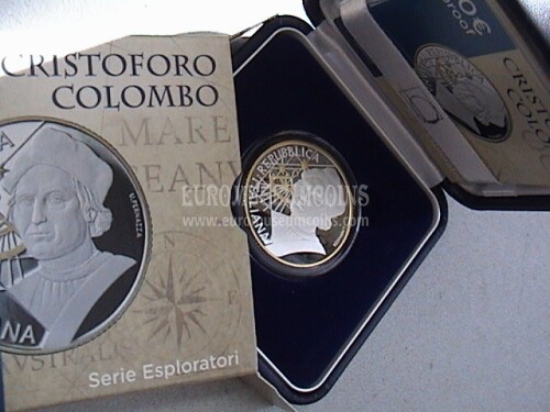 2019 Italia 10 Euro PROOF Cristoforo Colombo in argento con cofanetto  