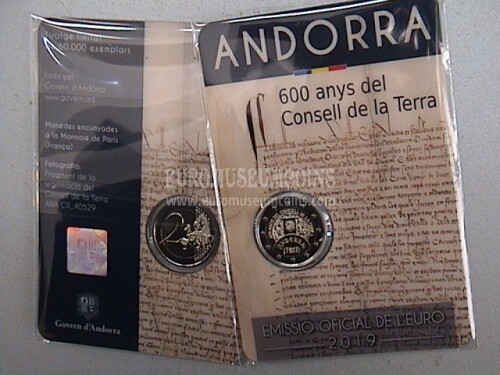 Andorra 2019 Consiglio della Terra N.1 coincard 2 euro commemorativo FDC 