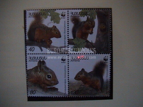2001 Armenia serie WWF scoiattolo del Caucaso 4 valori