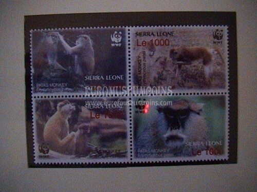 2004 Sierra Leone serie WWF scimmie eritrocebo 4 valori