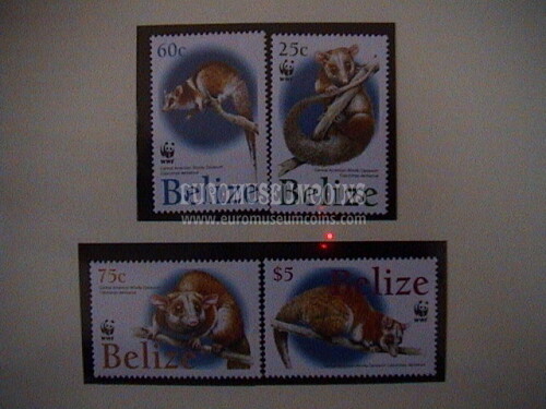 2004 Belize serie WWF opossum lanoso del centroamerica 4 valori