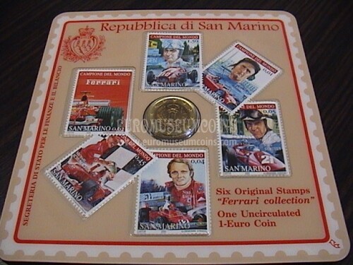 San Marino set ufficiale 1 euro 2002 + serie cpl 6 francobolli Ferrari 2005