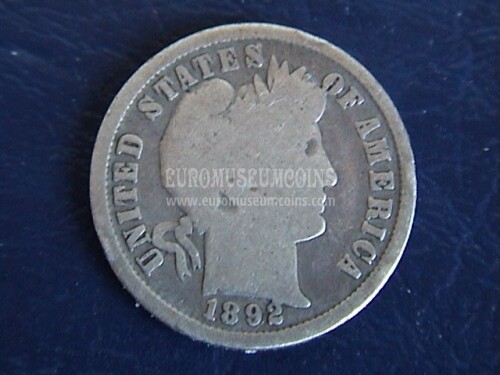 1892 Stati Uniti Barber dime in argento