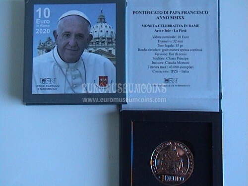 Vaticano 2020 10 euro in rame FDC La Pietà di Michelangelo