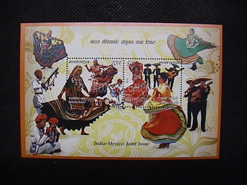 2010 INDIA foglietto francobolli Danze tradizionali indiane e messicane e.c.