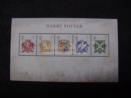 2007 Gran Bretagna foglietto francobolli Harry Potter : stemmi scuole magia