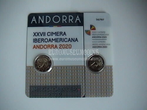 Andorra 2020 Vertice Iberoamericano N.1 coincard 2 euro commemorativo FDC 