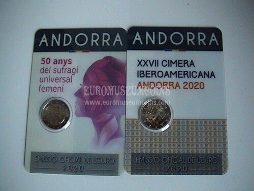 Andorra 2020 Vertice Iberoamericano + Suffragio Femminile N.2 coincard 2 euro commemorativo FDC 