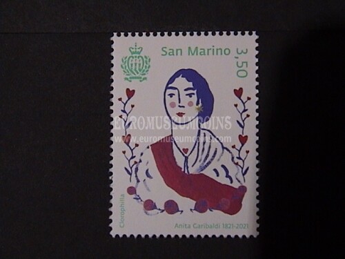 2021 San Marino 200° anniversario nascita Anita Garibaldi 1v.