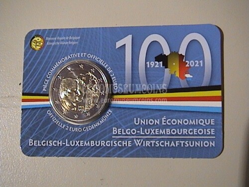 Belgio 2021 centenario Unione Economica 2 Euro commemorativo versione francese 