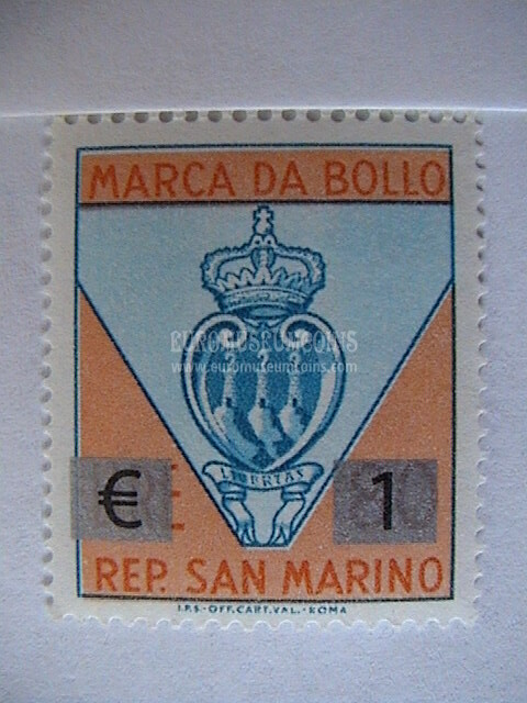 Marca da bollo da 1 euro San Marino sovrastampata