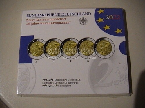 Germania 2022 35° anniversario del Programma Erasmus 2 Euro commemorativi ADFGJ proof in folder orginale ufficiale