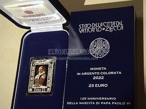 2022 Vaticano Paolo VI moneta 25 euro in argento Prof colorata