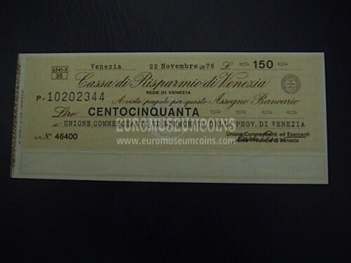 1976 Miniassegno Cassa di Risparmio di Venezia da Lire 150
