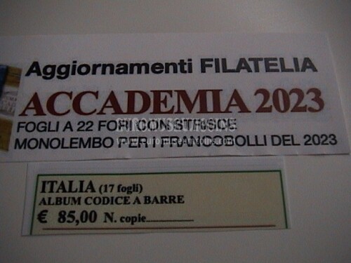 Italia Accademia 2023 codice a barre con fogli complementari