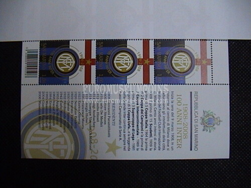 2008 San Marino : centenario Inter ( bandella + codice a barre )