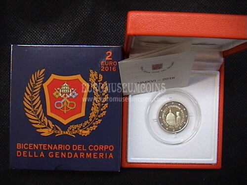 Vaticano 2016 Corpo della Gendarmeria 2 euro commemorativo PROOF in cofanetto ufficiale
