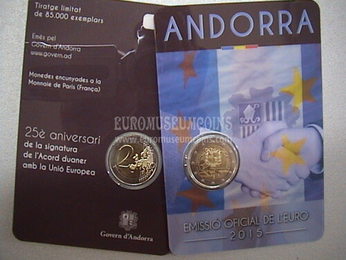 Andorra 2015 coincard 2 euro commemorativo FDC 25° anniversario accordo doganale EU