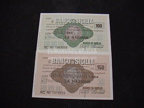 1977 Coppia di 2 Miniassegni Banco di Sicilia Ass. del Comm. e del Turismo della Prov. di Genova