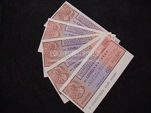 1976 - 1977 Lotto di 18 Miniassegni Istituto Bancario San Paolo di Torino da Lire 100