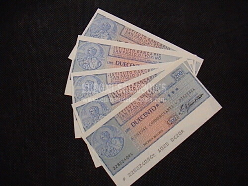 1976 Lotto di 8 Miniassegni Istituto Bancario San Paolo di Torino da Lire 200