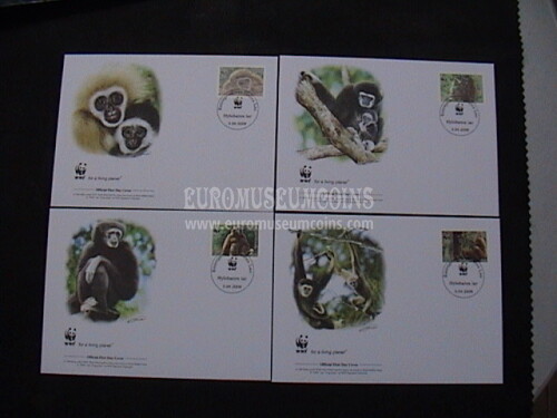 2008  Hylobates lar serie WWF Gibbone dalle mani bianche 4 Buste FDC