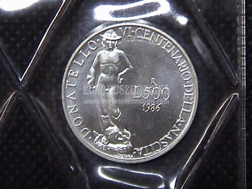 1986 Italia 500 Lire FDC argento Donatello