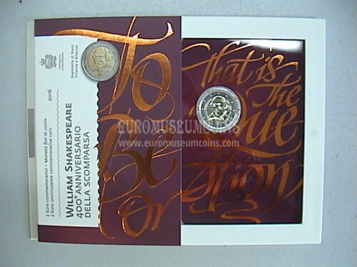 San Marino 2016 William Shakespeare 2 euro commemorativo in folder ufficiale
