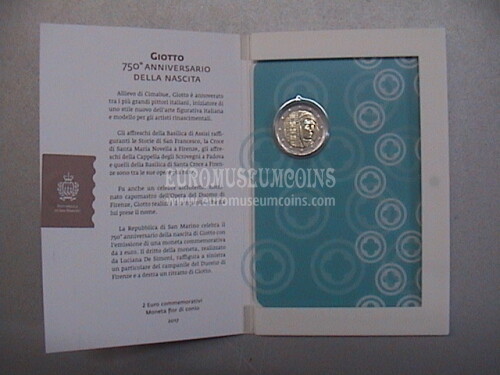 San Marino 2017 GIOTTO 2 euro commemorativo in folder ufficiale