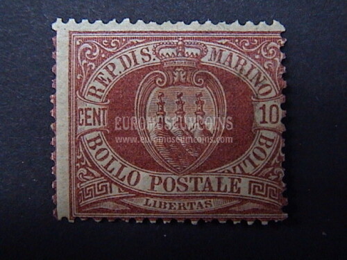 1894 francobollo 10 cent Stemma SAN MARINO