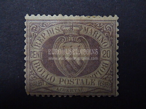 1894 francobollo 20 cent Stemma SAN MARINO