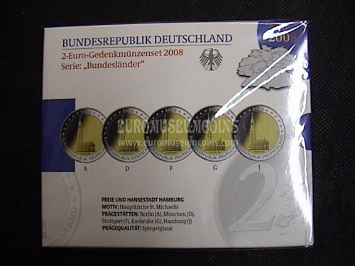 Germania 2008 Cattedrale di Amburgo 5 zecche 2 Euro commemorativi Proof