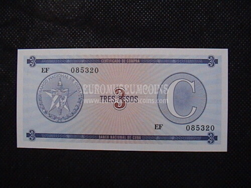 3 Pesos Banconota Certificado de Compra emessa da Cuba 1985