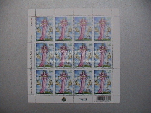 2007 PARI OPPORTUNITA' minifoglio da 12 francobolli 
