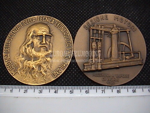 Medaglia in bronzo Leonardo da Vinci Museo scienza e tecnica Milano - Motori