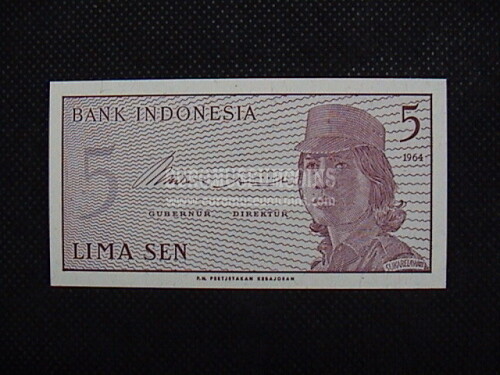 5 Sen Banconota emessa dall' Indonesia 1964
